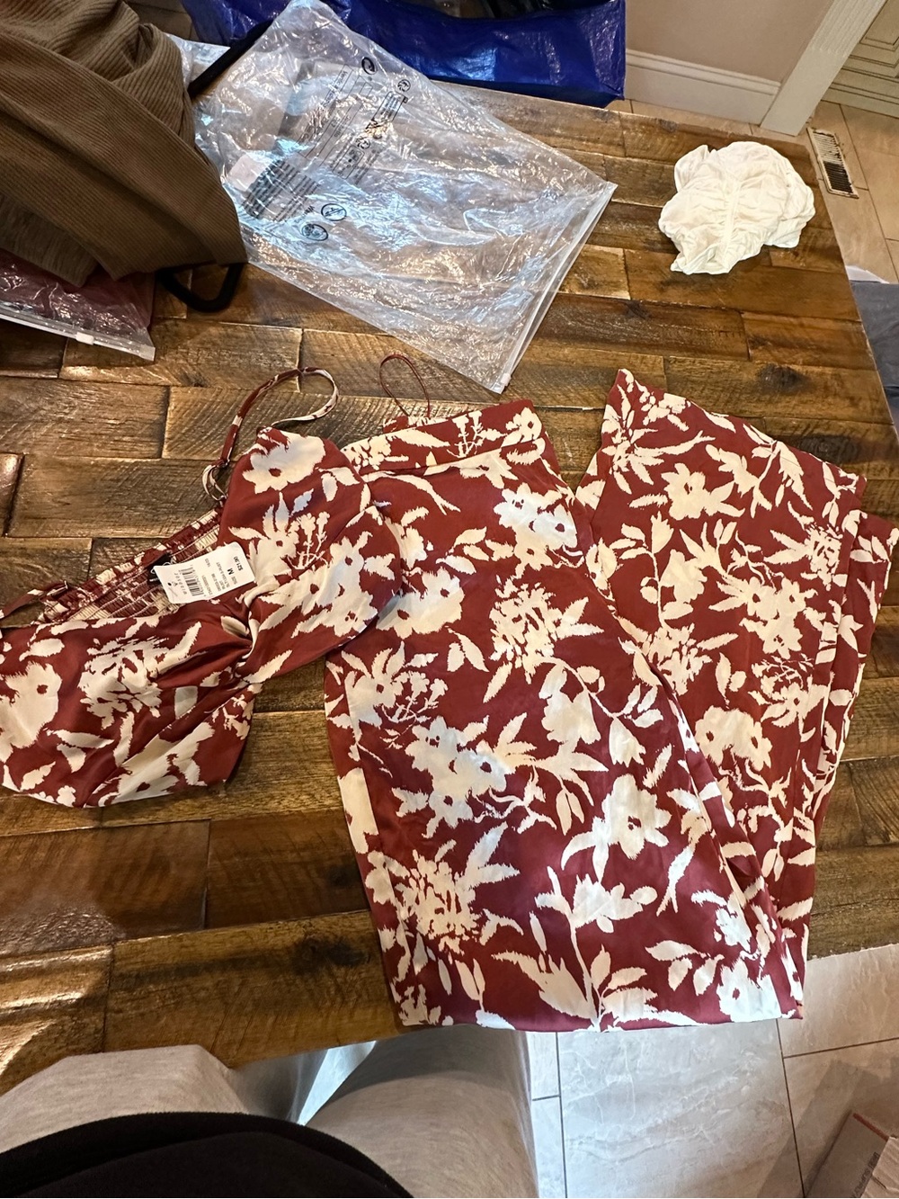NWT two piece Windsor Rust Red Floral Wide Leg Jumpsuit set